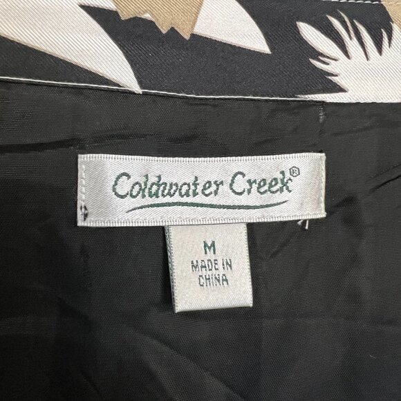 100% Silk Coldwater Creek Floral Maxi Full A-Line Skirt Black‎ Tan White Sz M - Picture 10 of 14